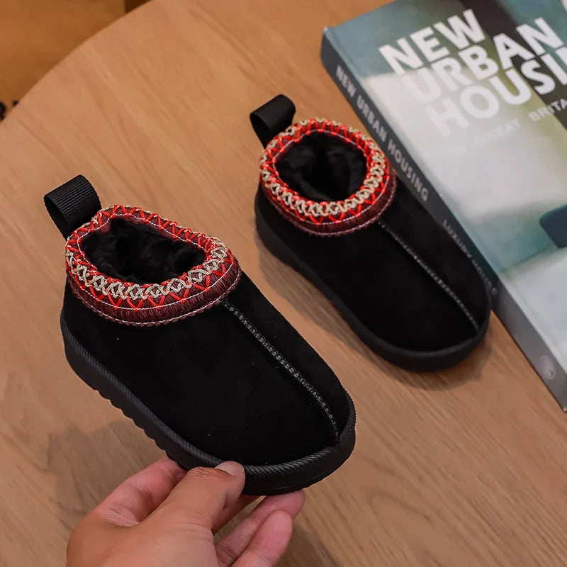 2025 New Fashion Children's Ankle Boots Soft Winter Causal Girls Cotton Shoes Solid Color Kids School Plush Boots Warm Shoes
