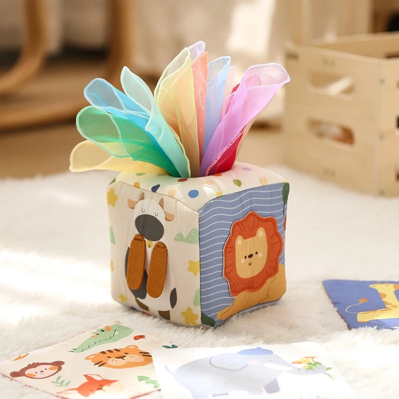 Montessori Cloths Toys Magic Cotton Animal Tissue Box Kids Finger Exercise Cloth Busy Box Toys Baby Educational Activity Sensory