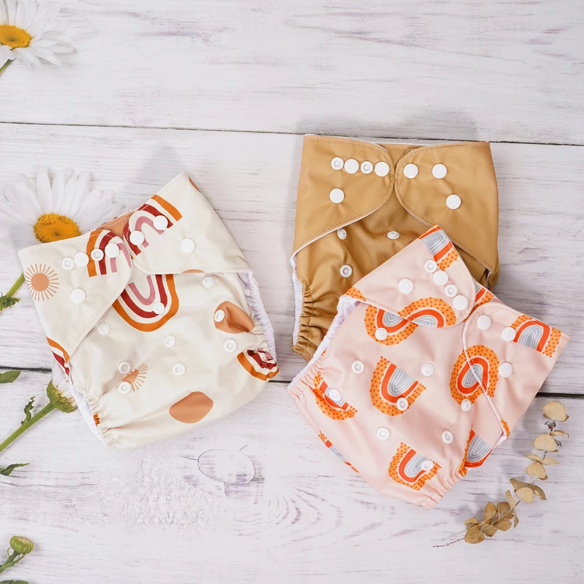Elinfant 3PCS Washable One Size Cloth Diaper Waterproof Reusable Cloth Diaper For 3-15kg Baby