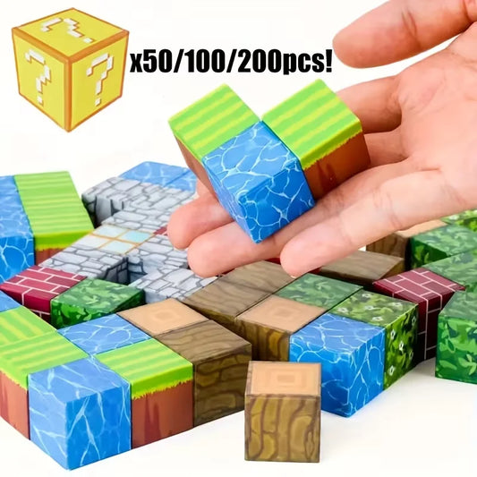 50/100/200Pcs Magnetic Building Blocks Set, Random Pixel-Style Magnetic Cubes, DIY Stacking Construction Toys for Kids