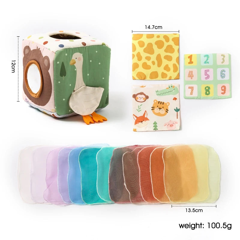 Montessori Cloths Toys Magic Cotton Animal Tissue Box Kids Finger Exercise Cloth Busy Box Toys Baby Educational Activity Sensory