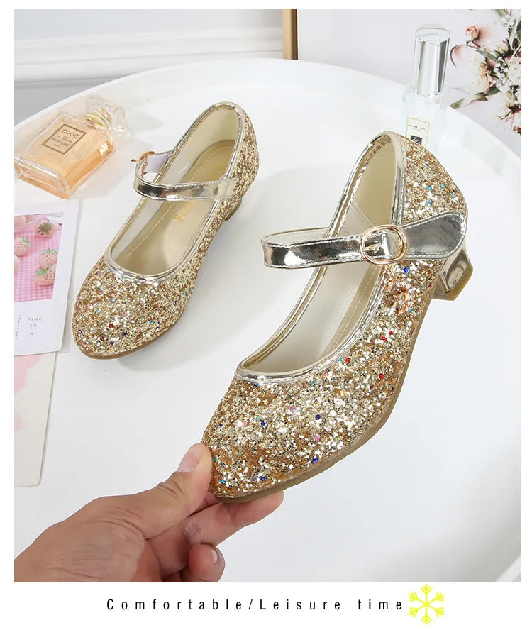 Girls Purple High Heels For Kids Princess RED Leather Shoe Footwear Children's Dress Party Wedding Shoes Round Toe 1-3CM