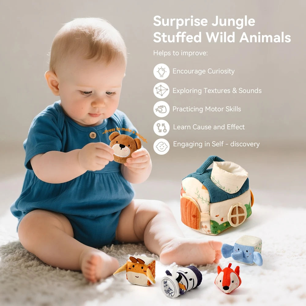 Baby Montessori Toys Cartoon Animal Cotton Magic Box Finger Movement Game Sensory Cognitive Toys With Sound And Mirror Functions
