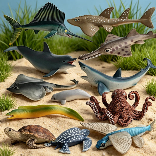 Realistic Sea Animals Figurines Orca Squid Sharks Dolphin Turtle Sailfish Octopus Figures Miniature Education Toys Gift for Kids