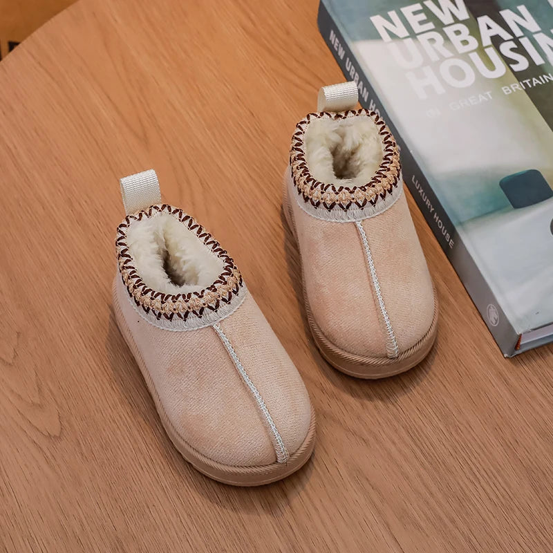 2025 New Fashion Children's Ankle Boots Soft Winter Causal Girls Cotton Shoes Solid Color Kids School Plush Boots Warm Shoes