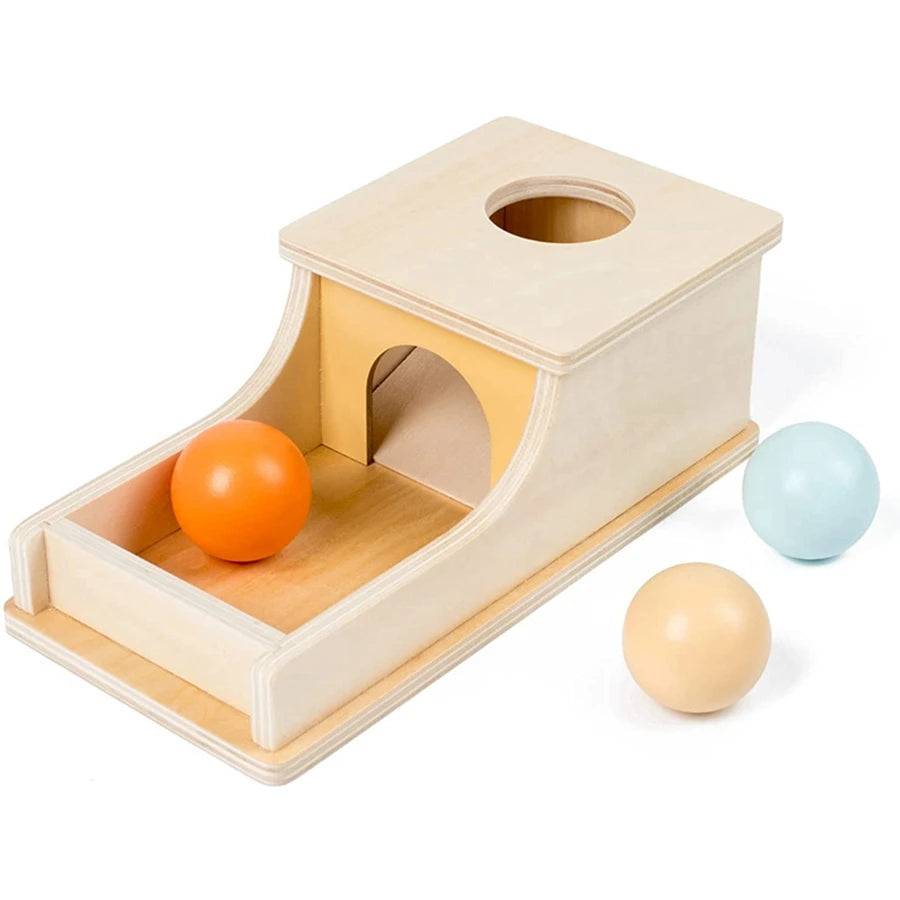 Montessori Wooden Pitch Ball Box Drawer Game Learning Early Education Preschool Training Teaching Kids Aids Baby Toys