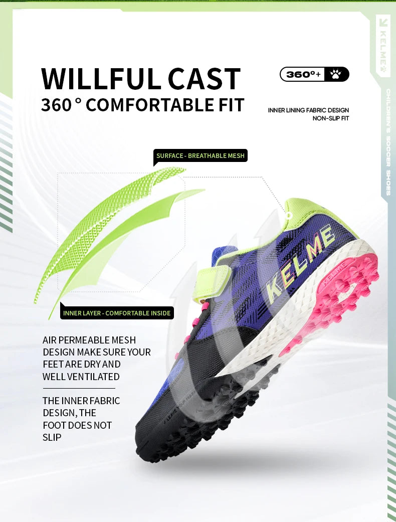 KELME Children's Football Boot  Boys And Girls TF Soccer Shoes Artificial Grass Anti-Slippery Youth AG Sports Training Shoes