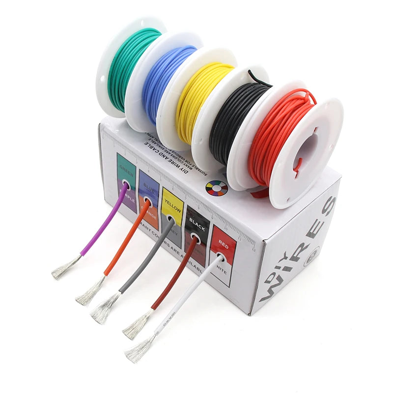 （5 Colors Mix Kit）Heat Resistant Flexible Silicone Wire 30/28/26/24/22/20/18/16AWG Stranded Cable Electrical Tinned Copper Wires