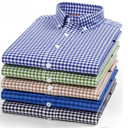 High Quality 100% Cotton Fashion Korena Popular Plaid Shirts for Men Slim Fit Formal Casual Shirt Trends Elegant Office Clothes
