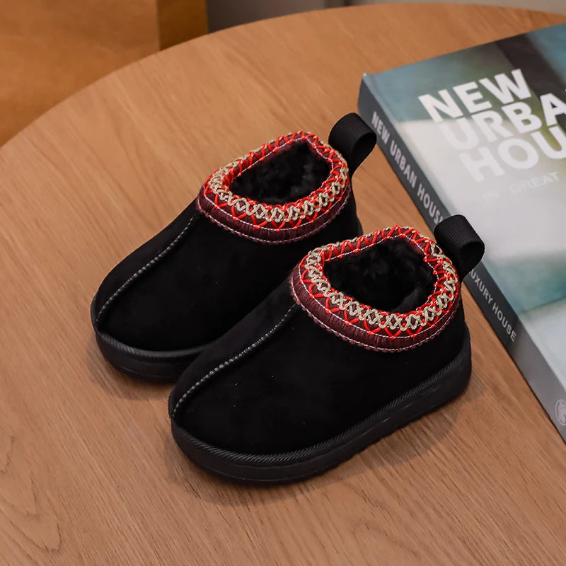 2025 New Fashion Children's Ankle Boots Soft Winter Causal Girls Cotton Shoes Solid Color Kids School Plush Boots Warm Shoes