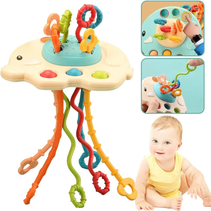 Activity Development Pull String Toys Silicone Teething Rattle Educational Learning Toy Baby Sensory Montessori Toys 6 12 Months
