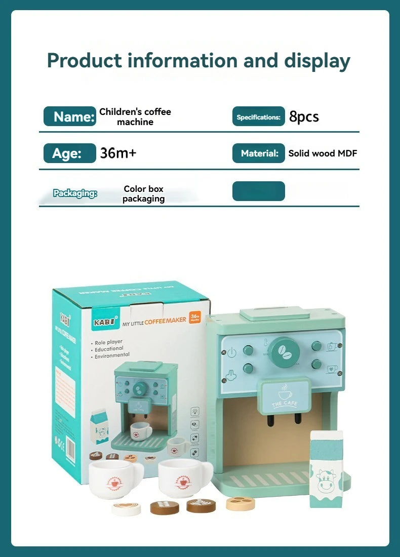 Kids Kitchen Toy Set Wooden Coffee Maker Set Simulation Cookie Pretend Play Educational Toys Gifts for Girls Boys