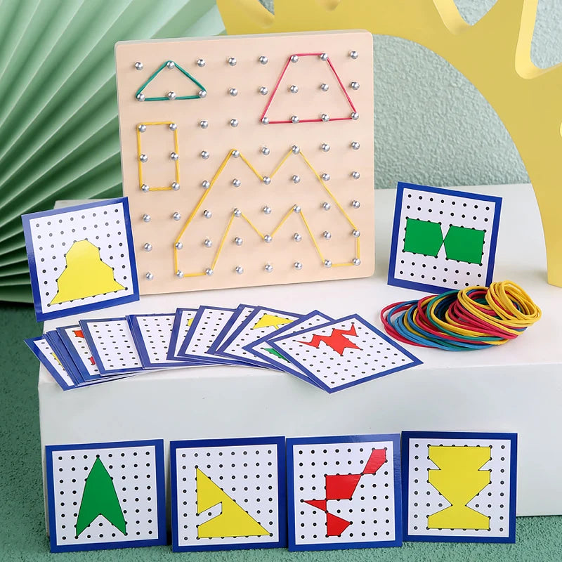 Montessori Baby Creative Toy Graphics Rubber Tie Nail Boards with Cards Childhood Education Preschool Kids