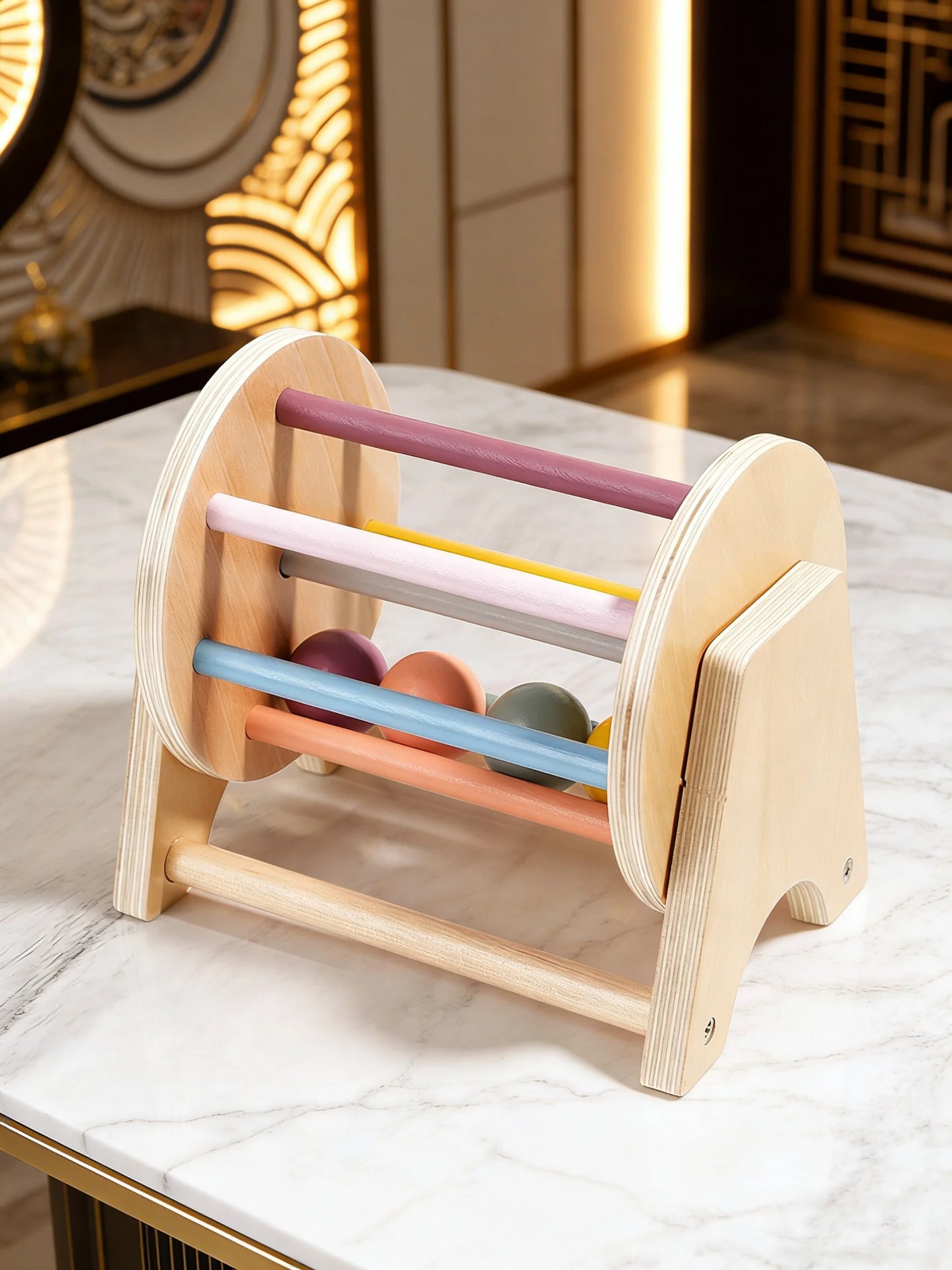 Desktop Scrolling Drum Premium Wooden Sensory Toy Smooth Rolling Beads Durable Design Perfect Educational Play Toddlers Aged