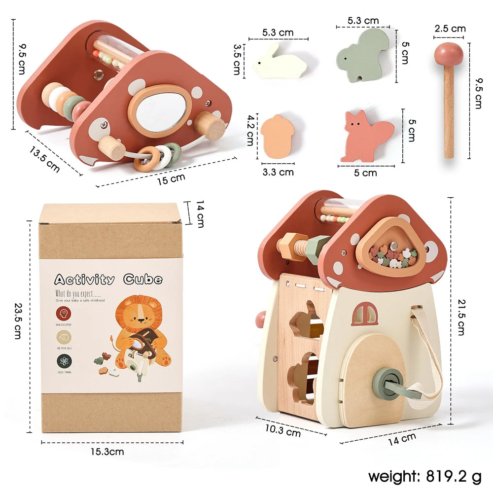 Montessori Five-in-one Toy Wooden Mushroom Baby Puzzle Toy Multi-Functional Sensory Development Early Education Toys Child Gift