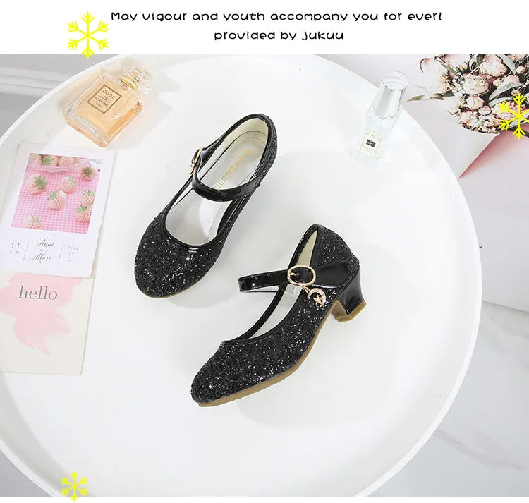 Girls Purple High Heels For Kids Princess RED Leather Shoe Footwear Children's Dress Party Wedding Shoes Round Toe 1-3CM