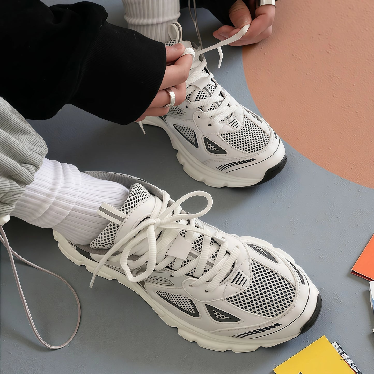 Retro Chunky Sneakers Men Women Y2K Aesthetic Running Breathable Mesh Sport Footwear Vintage White Platform Casual Dad Shoes