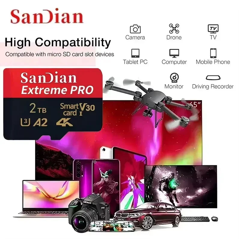 Class 10 U3 V30 Waterproof Memory SD Cards with USB Adapter 128GB 512GB High Speed Micro TF/SD Card for Phone Laptop Camera