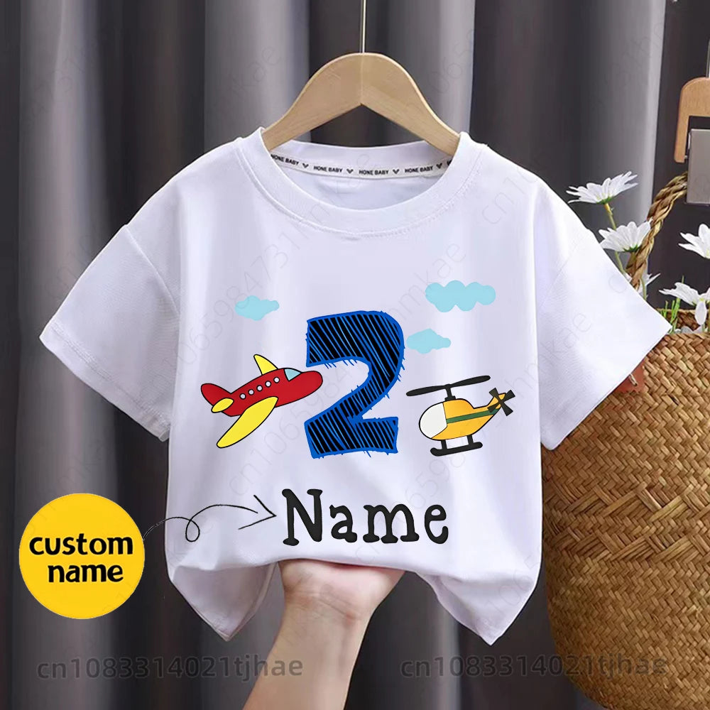 Kids Personalised Name Cartoon Planes T-shirt for baby Custom T Shirts Boy's  Girl's Customised Tee Top Children Birthday Gift