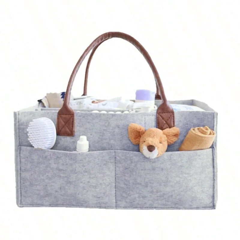 Keilly Nannies Baby Felt Storage Nursery Organizer Basket Infant Diaper Bag with Handle Caddy Changing Nappy Kids Storage Carrier Large Pocket