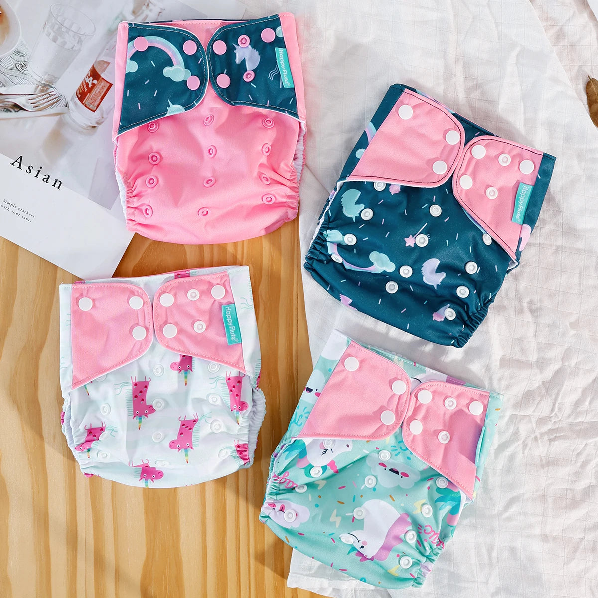 Happyflute New Desig Hot Sale 4Pcs OS Pocket Diaper Washable&Reusable Absorbent Ecological Diaper Cover Adjustable Baby Nappy