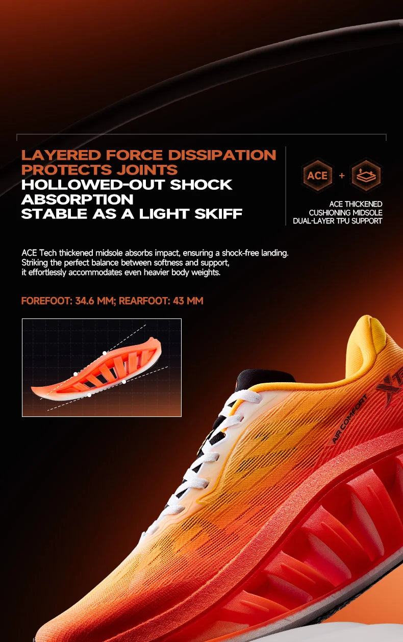 Xtep Light Boat MAX Male Lightweight Rebound Height-Increasing Stronger Propulsive Force Running Shoes 874219110095