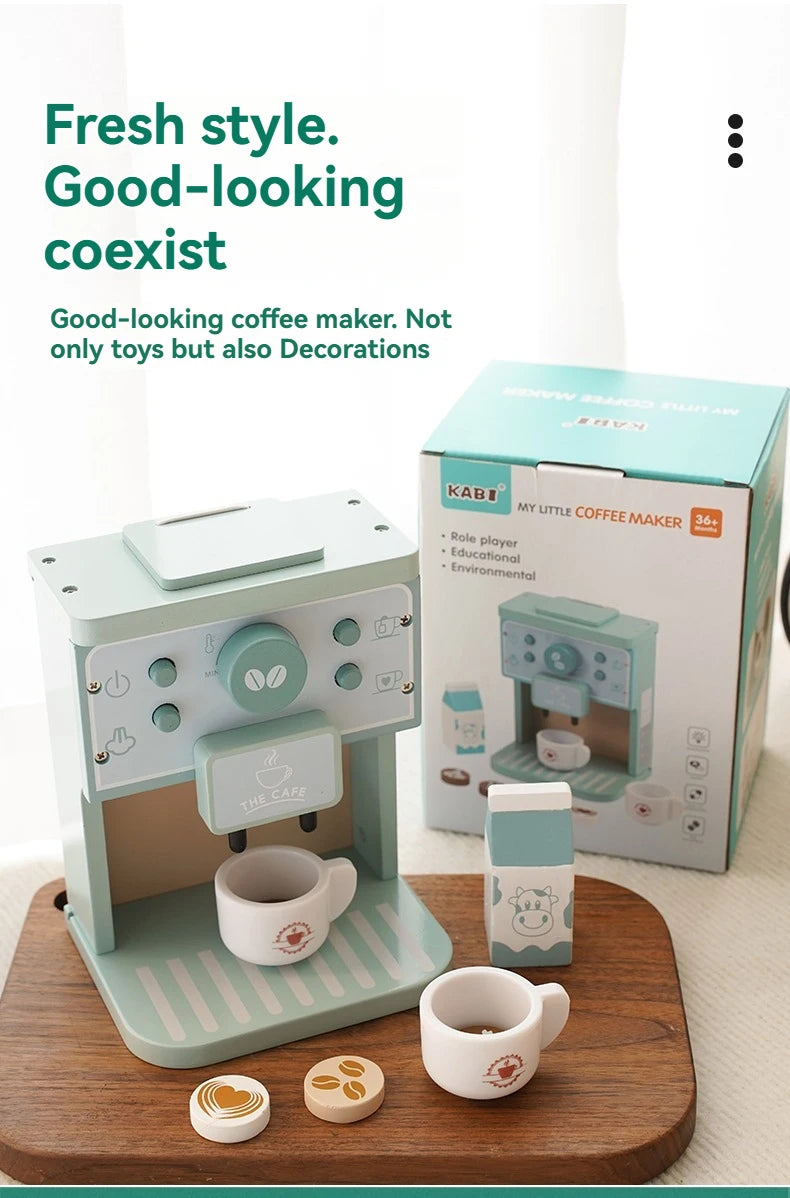 Kids Kitchen Toy Set Wooden Coffee Maker Set Simulation Cookie Pretend Play Educational Toys Gifts for Girls Boys