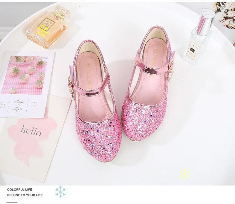 Girls Purple High Heels For Kids Princess RED Leather Shoe Footwear Children's Dress Party Wedding Shoes Round Toe 1-3CM