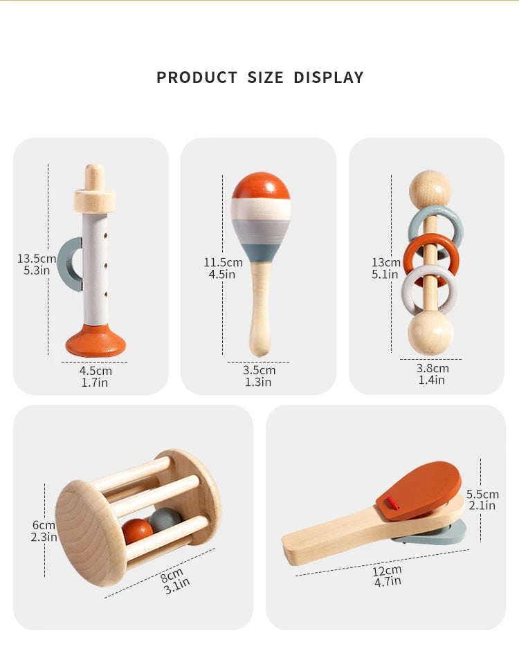 5Pcs Baby Musical Instruments Sensory Rattle Toys Early Educational Baby Musical Toys Montessori Toys Birthday Gifts for Kids