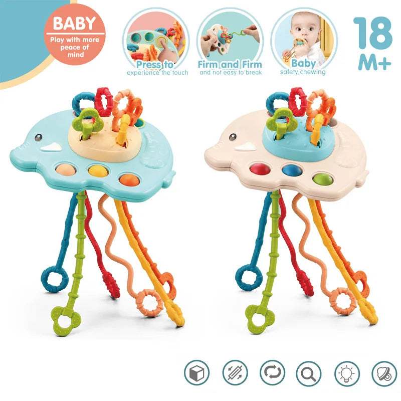 Activity Development Pull String Toys Silicone Teething Rattle Educational Learning Toy Baby Sensory Montessori Toys 6 12 Months
