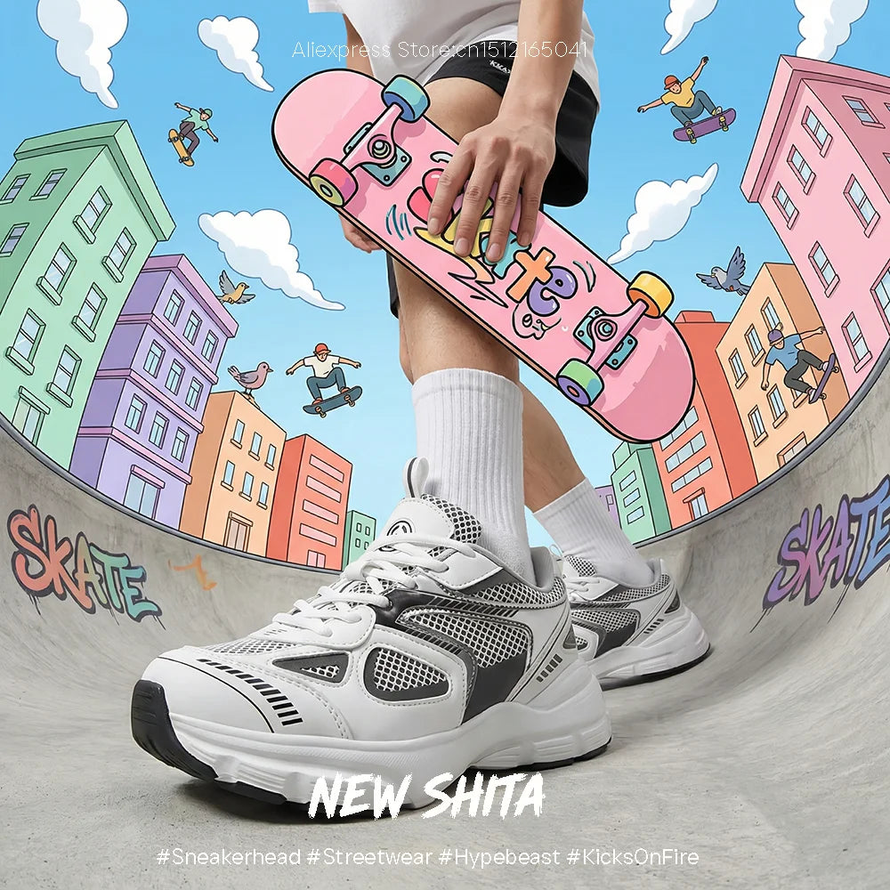 Retro Chunky Sneakers Men Women Y2K Aesthetic Running Breathable Mesh Sport Footwear Vintage White Platform Casual Dad Shoes
