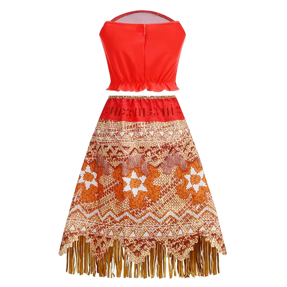 Disney Moana Dress for Kids Girls Princess Vaiana Cosplay Carnival Children Birthday Party Headwear Necklace Pet Pig Chicken Set