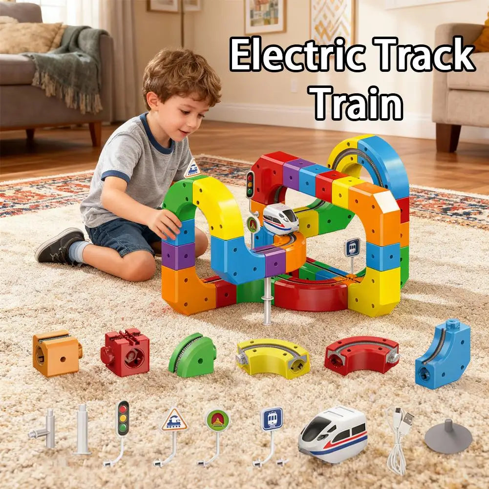 51/81/123PCS Magical Track Train USB Rechargeable 3D Building Tracks Cube Rails STEM Educational Toys Christmas Birthday Gift