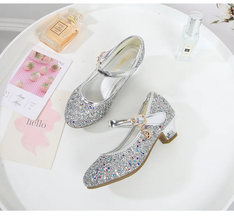 Girls Purple High Heels For Kids Princess RED Leather Shoe Footwear Children's Dress Party Wedding Shoes Round Toe 1-3CM