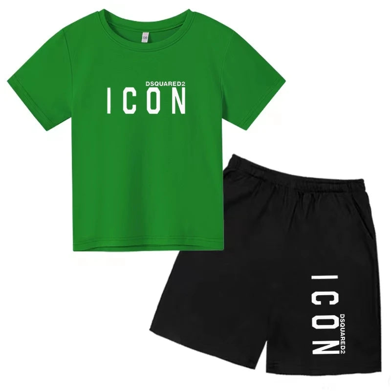 ICON print  2-12 Years Boys Girl  Children Clothes T-shirts+ Shorts Sets Casual Short Sleeve shorts suits