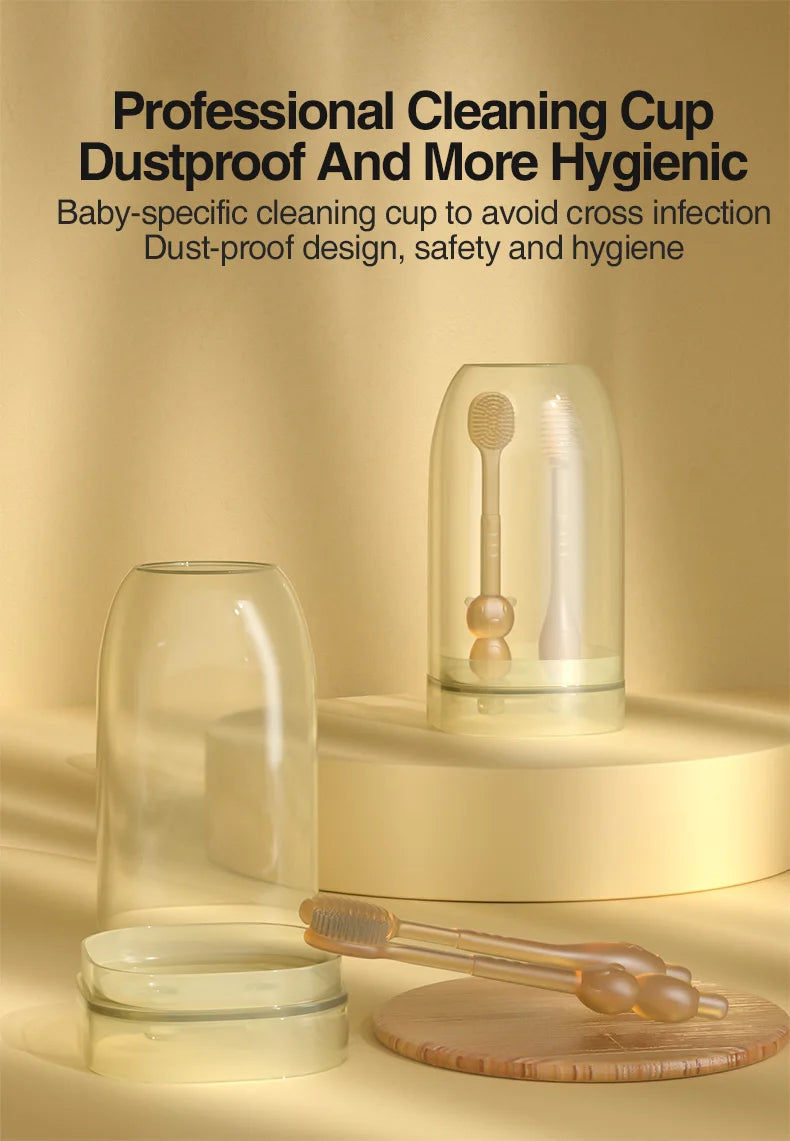 MAMIJOY 3-In-1 Baby Silicone Tongue Brush Infant Toddler Oral Care Toothbrush Training Teeth Brush with Cover BPA Free BY11