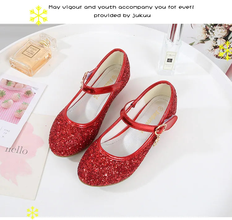 Girls Purple High Heels For Kids Princess RED Leather Shoe Footwear Children's Dress Party Wedding Shoes Round Toe 1-3CM