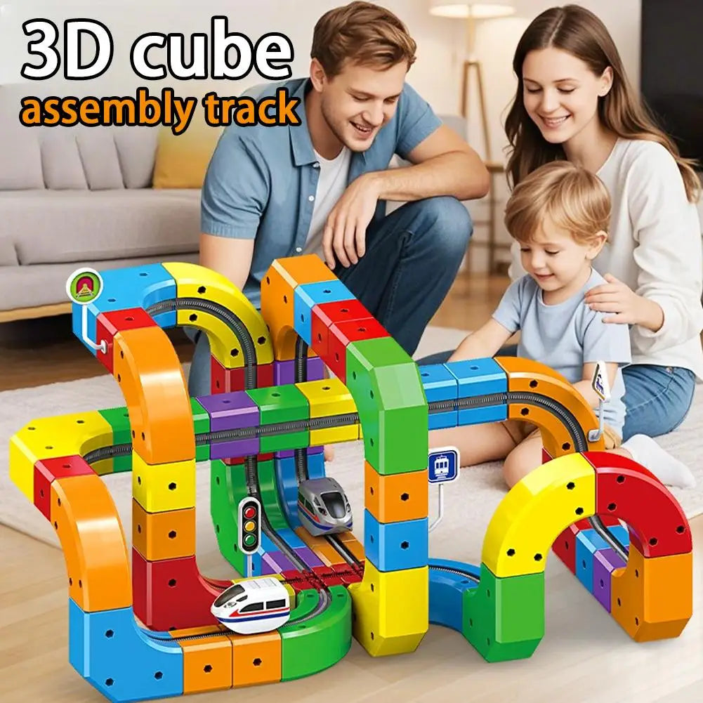 51/81/123PCS Magical Track Train USB Rechargeable 3D Building Tracks Cube Rails STEM Educational Toys Christmas Birthday Gift