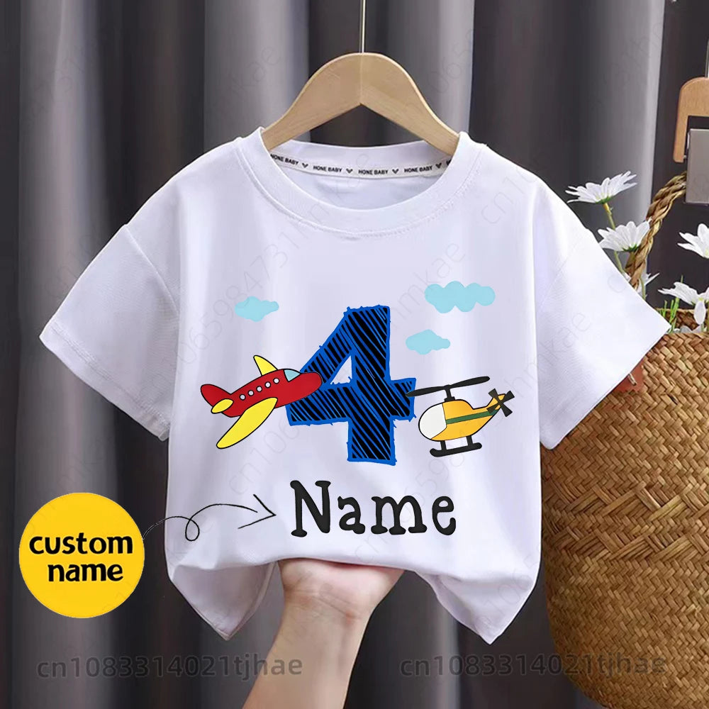 Kids Personalised Name Cartoon Planes T-shirt for baby Custom T Shirts Boy's  Girl's Customised Tee Top Children Birthday Gift