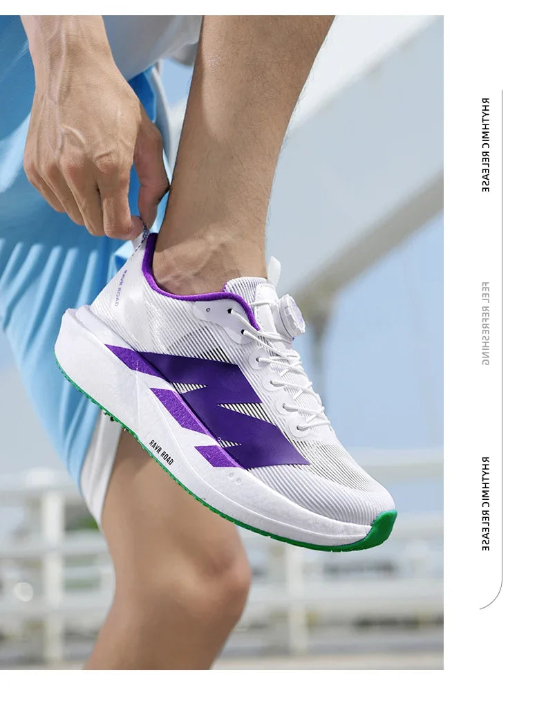 Marathon Carbon Plate Running Shoes Rotary Buckle Supercritical Foam Ultra Light Athletic Shoes Unisex Training Jogging Sneakers