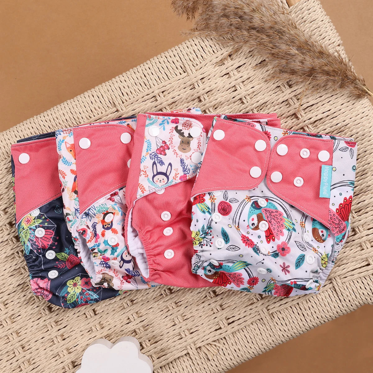 Happyflute New Desig Hot Sale 4Pcs OS Pocket Diaper Washable&Reusable Absorbent Ecological Diaper Cover Adjustable Baby Nappy