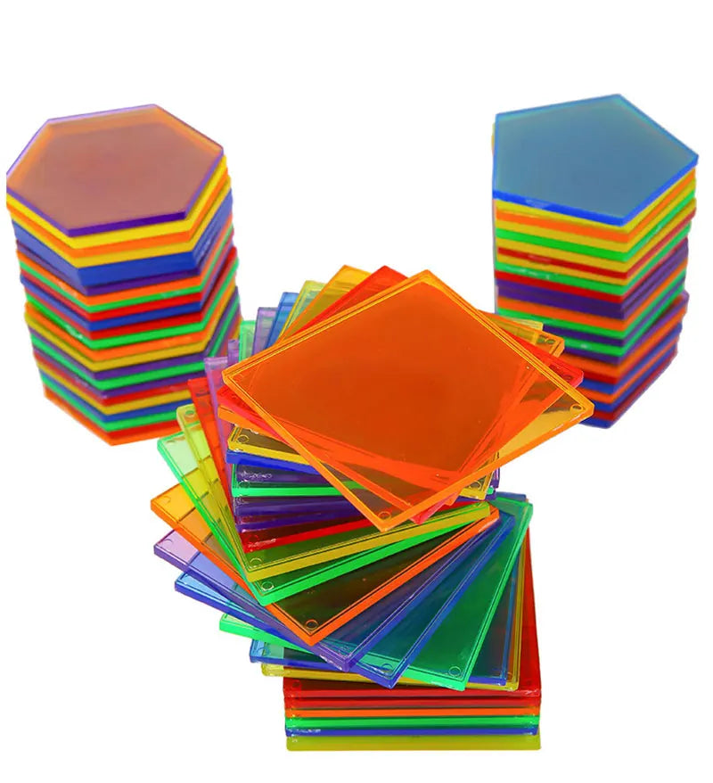 Children Transparent Blocks Montessori Toys 3D Geometric Shapes DIY Sensory Play Parish Educational Learning Light Table Toys