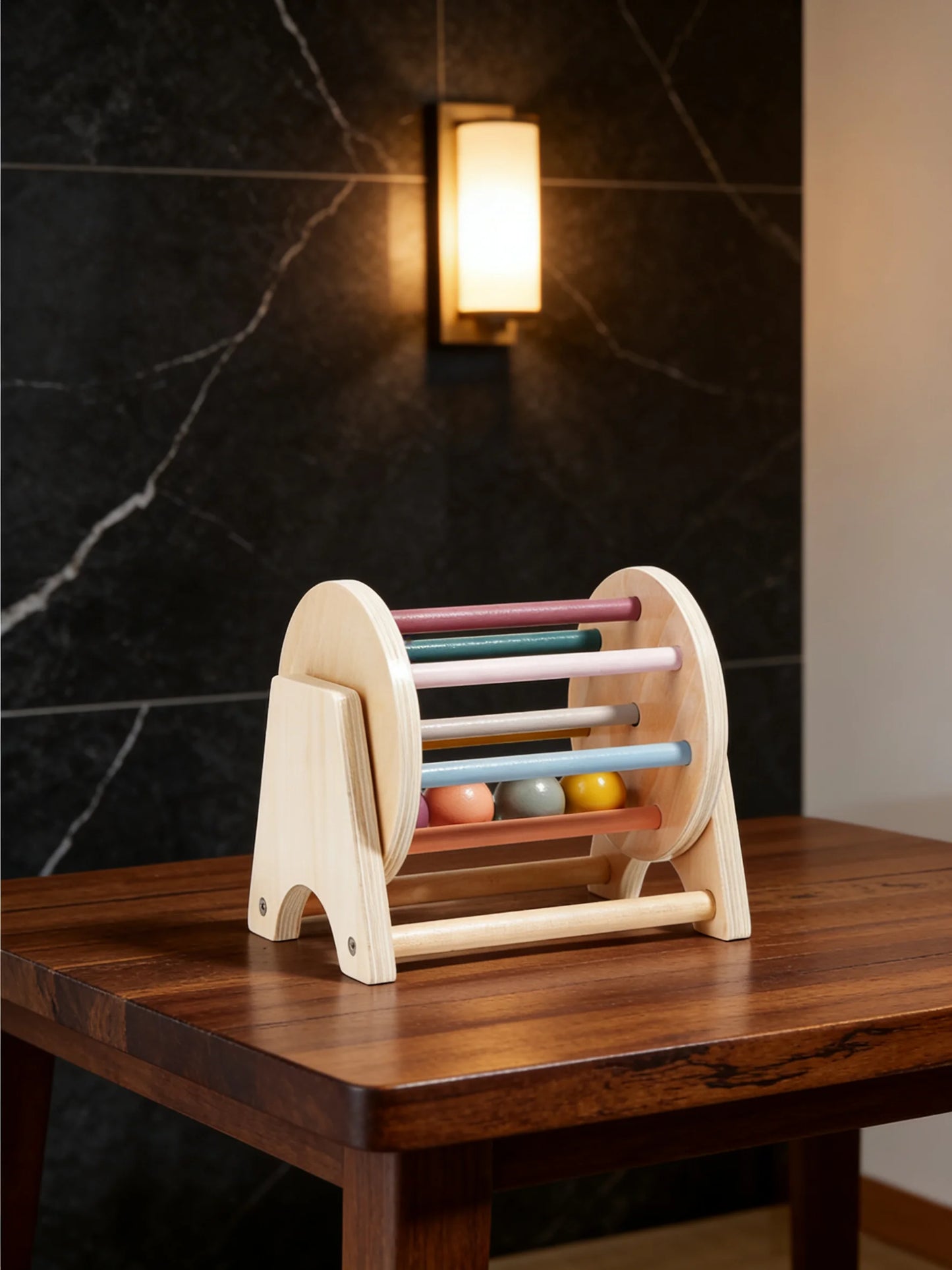 Desktop Scrolling Drum Premium Wooden Sensory Toy Smooth Rolling Beads Durable Design Perfect Educational Play Toddlers Aged