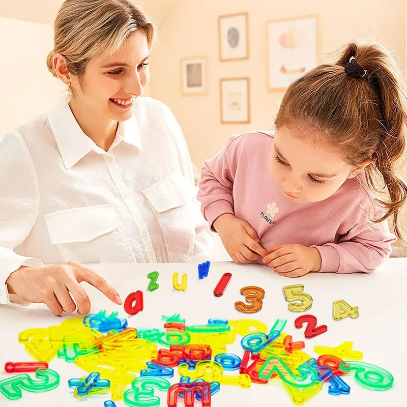 Kids Montessori Colorful Transparent Letters Numbers Set Sensory Activity Math Learning Counting Toy Education Teaching Aids