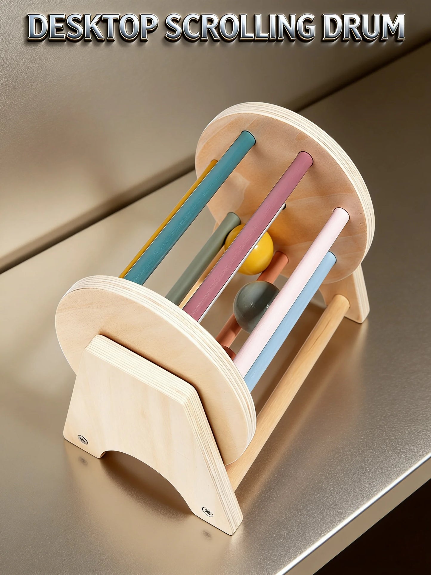 Desktop Scrolling Drum Premium Wooden Sensory Toy Smooth Rolling Beads Durable Design Perfect Educational Play Toddlers Aged