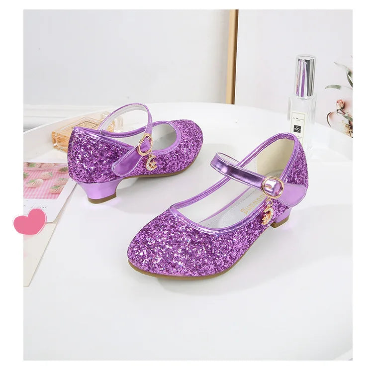 Girls Purple High Heels For Kids Princess RED Leather Shoe Footwear Children's Dress Party Wedding Shoes Round Toe 1-3CM