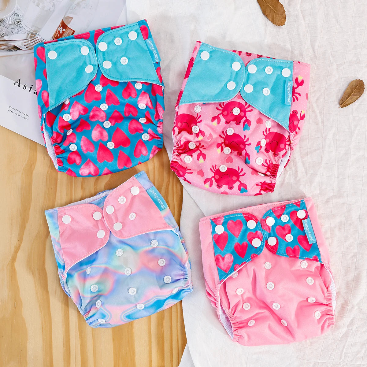 Happyflute New Desig Hot Sale 4Pcs OS Pocket Diaper Washable&Reusable Absorbent Ecological Diaper Cover Adjustable Baby Nappy