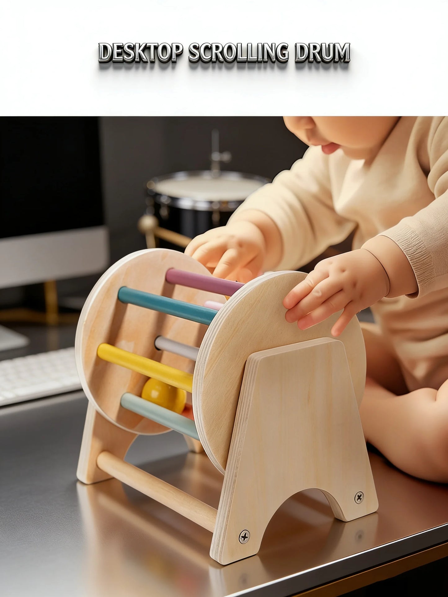 Desktop Scrolling Drum Premium Wooden Sensory Toy Smooth Rolling Beads Durable Design Perfect Educational Play Toddlers Aged