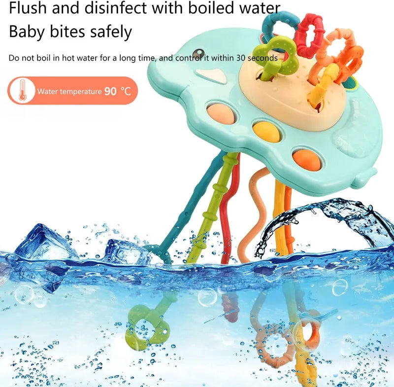 Activity Development Pull String Toys Silicone Teething Rattle Educational Learning Toy Baby Sensory Montessori Toys 6 12 Months