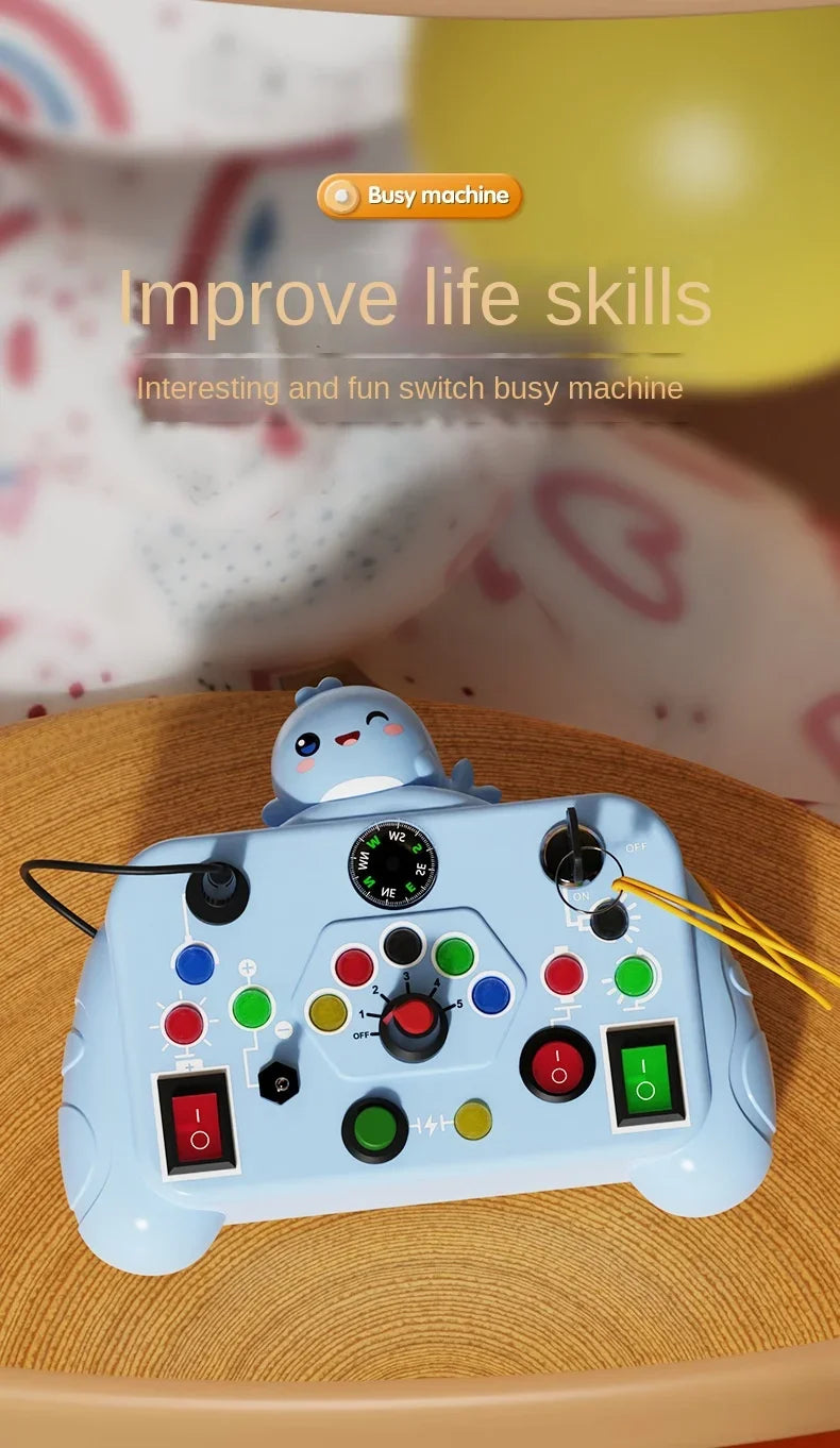 Montessori Busy Board Sensory Toys Cartoon with LED Light Switch Control Board Travel Activities Children Game for 2-4 Years Old